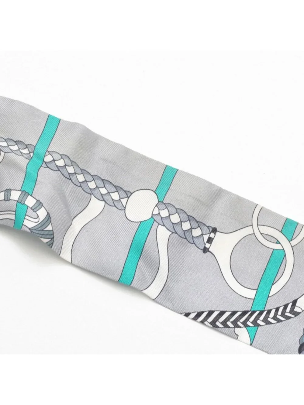 Hermes Twilly Horseback Equipment Gray Multicolor Scarf